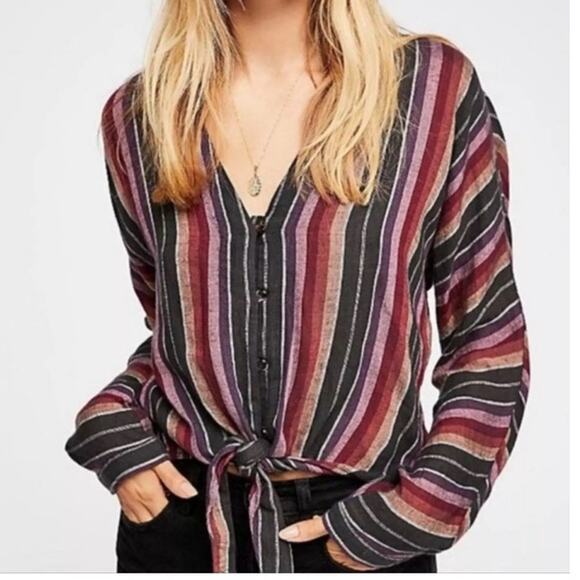 RAILS Sloane Striped Tie Front Linen Blend Blouse Brava Stripe Size XS Fall - Picture 1 of 11